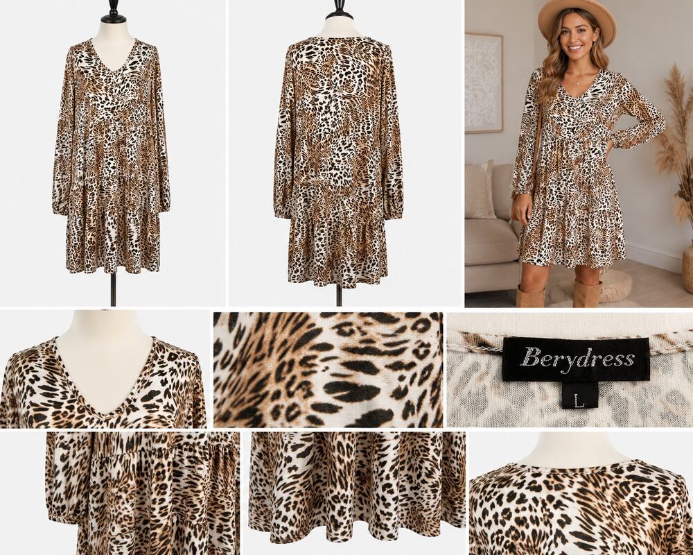 Berydress Women's Animal Print Tiered Swing Dress – Size Large